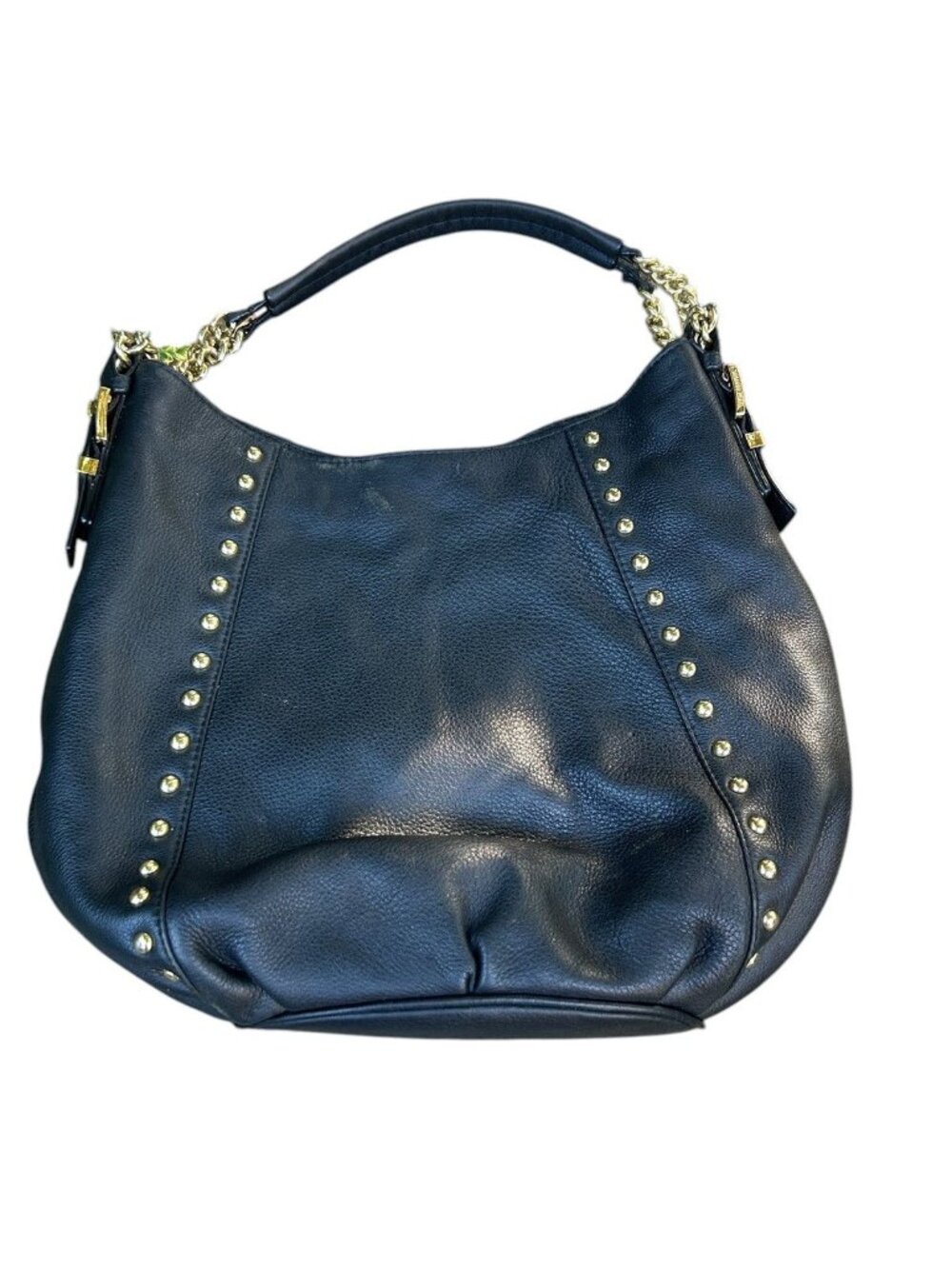 Michael Michael Kors Satchel Black Pebble Leather Bag Gold Stud Details